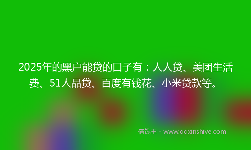 2025年的黑户能贷的口子有：人人贷、美团生活费、51人品贷、百度有钱花、小米贷款等。