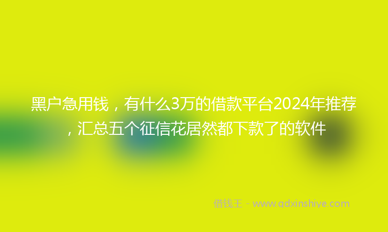 黑户急用钱，有什么3万的借款平台2024年推荐，汇总五个征信花居然都下款了的软件