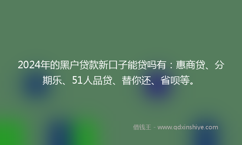 2024年的黑户贷款新口子能贷吗有：惠商贷、分期乐、51人品贷、替你还、省呗等。