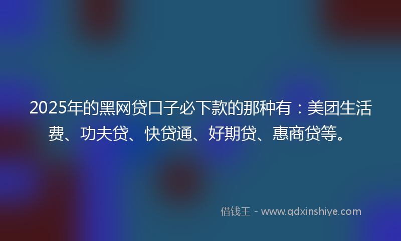 2025年的黑网贷口子必下款的那种有：美团生活费、功夫贷、快贷通、好期贷、惠商贷等。