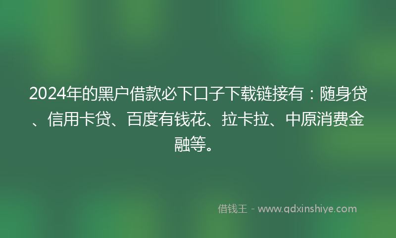 2024年的黑户借款必下口子下载链接有：随身贷、信用卡贷、百度有钱花、拉卡拉、中原消费金融等。