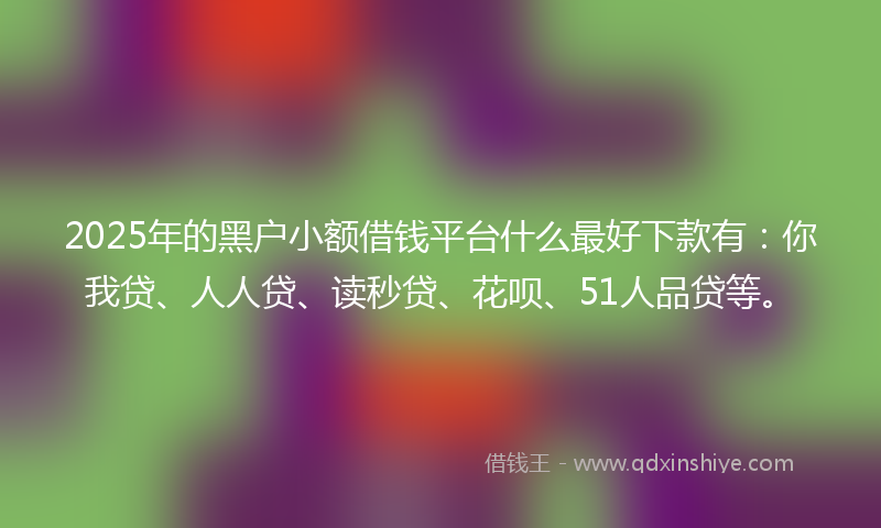 2025年的黑户小额借钱平台什么最好下款有：你我贷、人人贷、读秒贷、花呗、51人品贷等。
