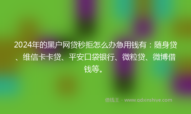 2024年的黑户网贷秒拒怎么办急用钱有：随身贷、维信卡卡贷、平安口袋银行、微粒贷、微博借钱等。