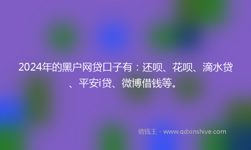 2024年的黑户网贷口子有：还呗、花呗、滴水贷、平安i贷、微博借钱等。