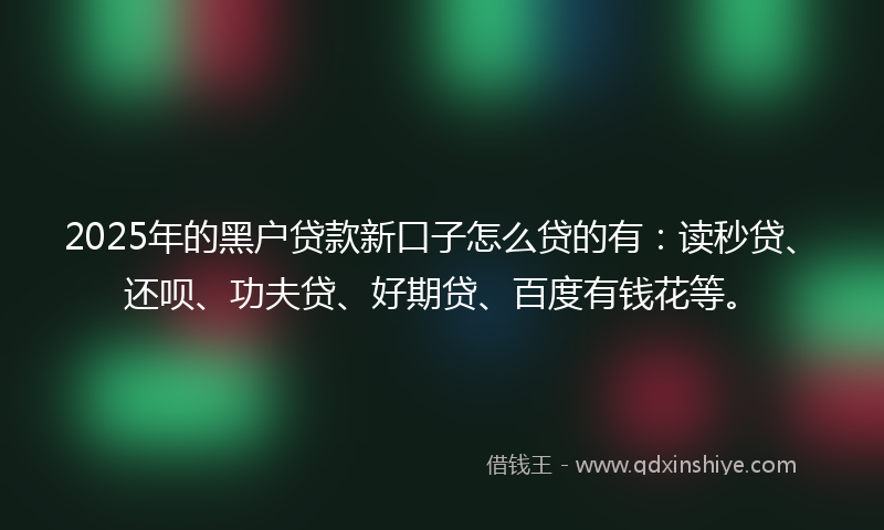 2025年的黑户贷款新口子怎么贷的有：读秒贷、还呗、功夫贷、好期贷、百度有钱花等。