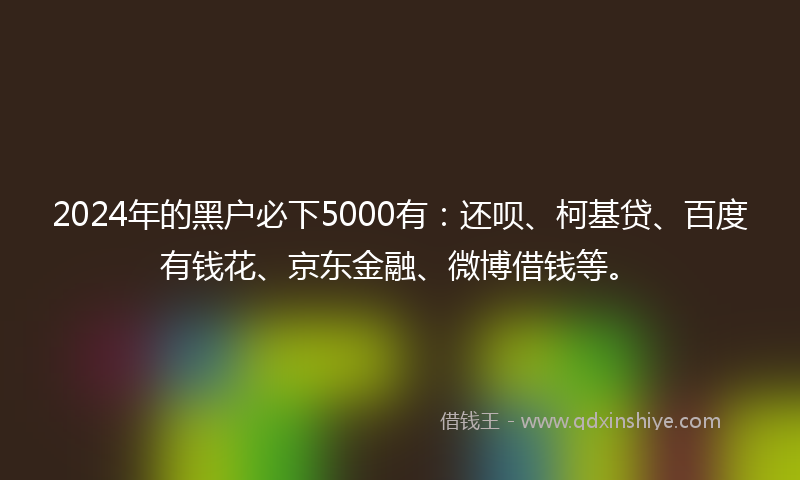 2024年的黑户必下5000有：还呗、柯基贷、百度有钱花、京东金融、微博借钱等。