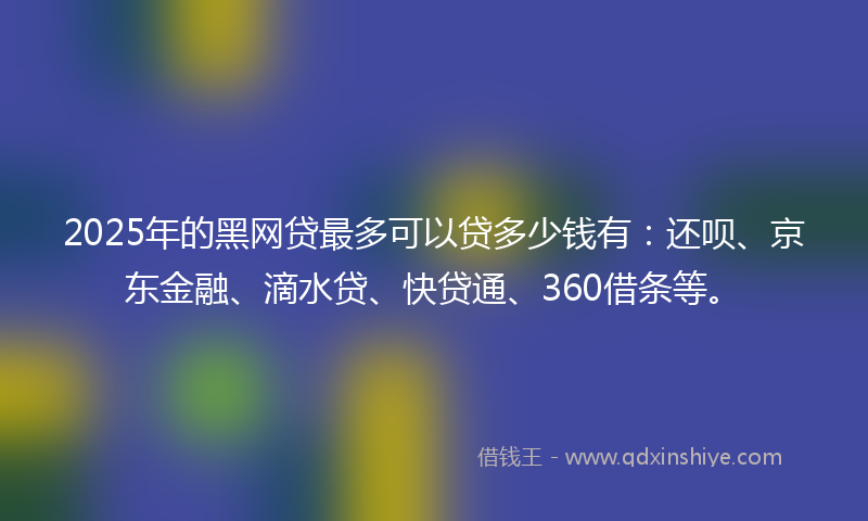 2025年的黑网贷最多可以贷多少钱有：还呗、京东金融、滴水贷、快贷通、360借条等。