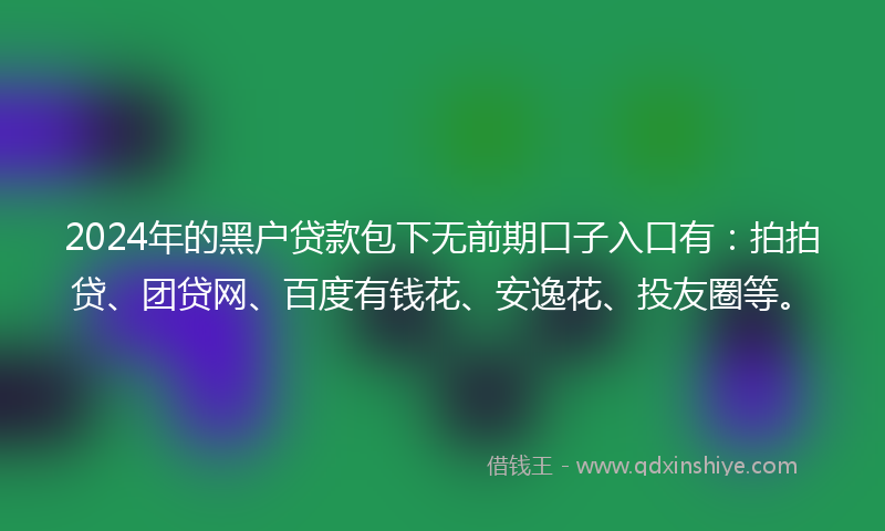 2024年的黑户贷款包下无前期口子入口有：拍拍贷、团贷网、百度有钱花、安逸花、投友圈等。