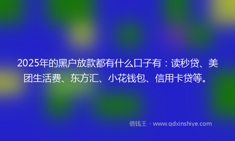 2025年的黑户放款都有什么口子有：读秒贷、美团生活费、东方汇、小花钱包、信用卡贷等。