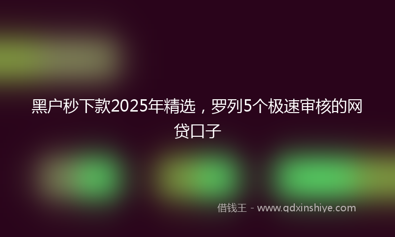 黑户秒下款2025年精选，罗列5个极速审核的网贷口子