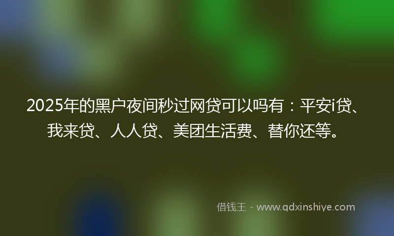 2025年的黑户夜间秒过网贷可以吗有：平安i贷、我来贷、人人贷、美团生活费、替你还等。