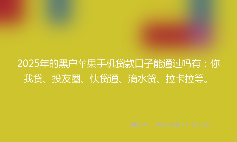 2025年的黑户苹果手机贷款口子能通过吗有：你我贷、投友圈、快贷通、滴水贷、拉卡拉等。