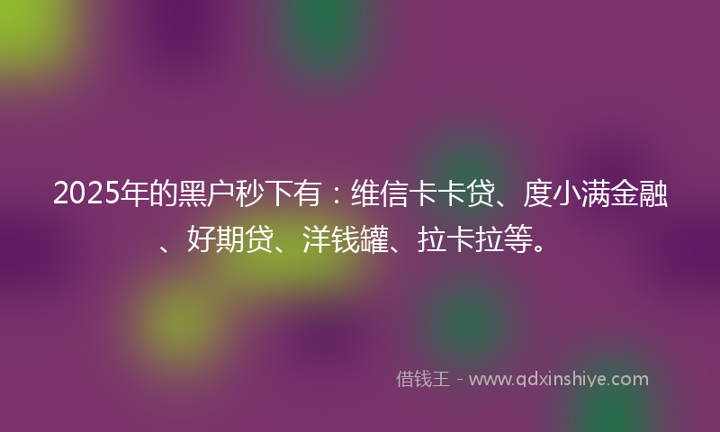 2025年的黑户秒下有：维信卡卡贷、度小满金融、好期贷、洋钱罐、拉卡拉等。