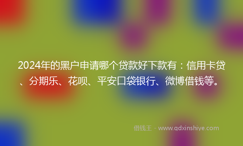 2024年的黑户申请哪个贷款好下款有：信用卡贷、分期乐、花呗、平安口袋银行、微博借钱等。