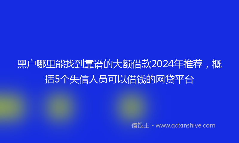 黑户哪里能找到靠谱的大额借款2024年推荐，概括5个失信人员可以借钱的网贷平台