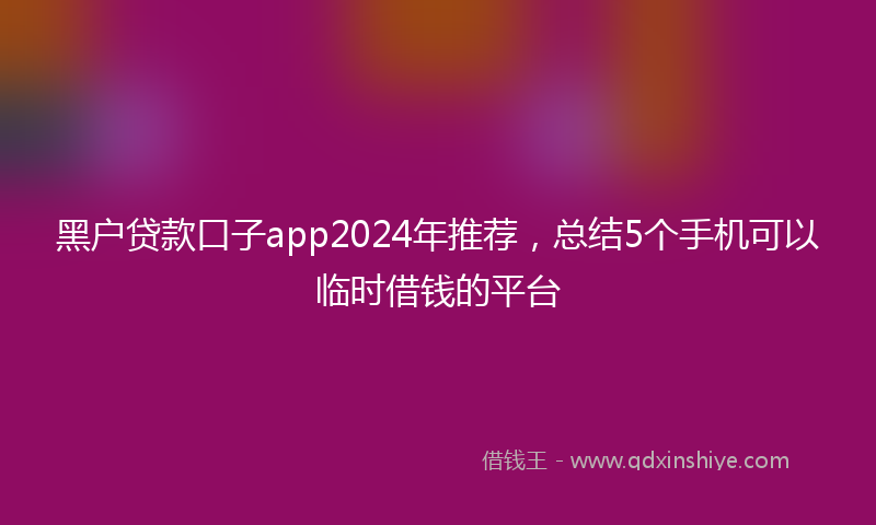 黑户贷款口子app2024年推荐，总结5个手机可以临时借钱的平台