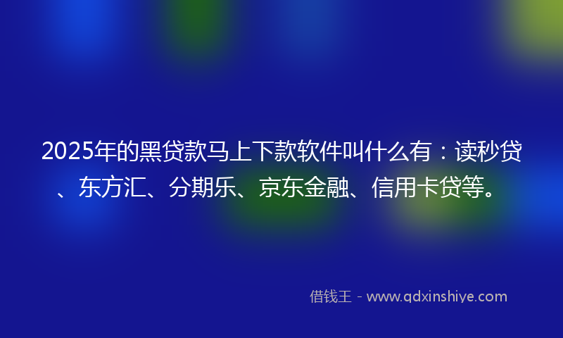 2025年的黑贷款马上下款软件叫什么有：读秒贷、东方汇、分期乐、京东金融、信用卡贷等。