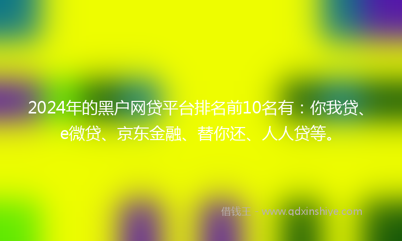 2024年的黑户网贷平台排名前10名有：你我贷、e微贷、京东金融、替你还、人人贷等。