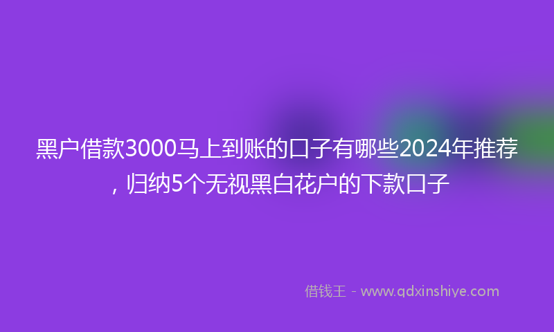 黑户借款3000马上到账的口子有哪些2024年推荐，归纳5个无视黑白花户的下款口子