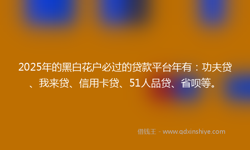 2025年的黑白花户必过的贷款平台年有：功夫贷、我来贷、信用卡贷、51人品贷、省呗等。