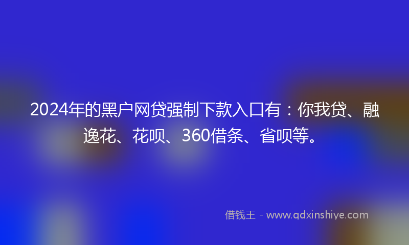 2024年的黑户网贷强制下款入口有：你我贷、融逸花、花呗、360借条、省呗等。