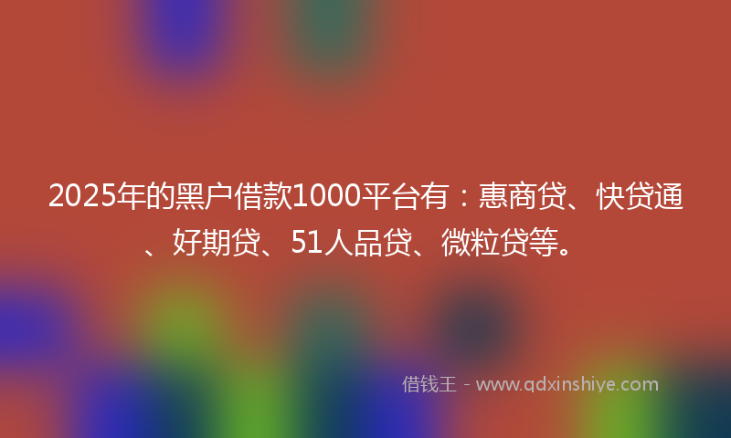 2025年的黑户借款1000平台有：惠商贷、快贷通、好期贷、51人品贷、微粒贷等。