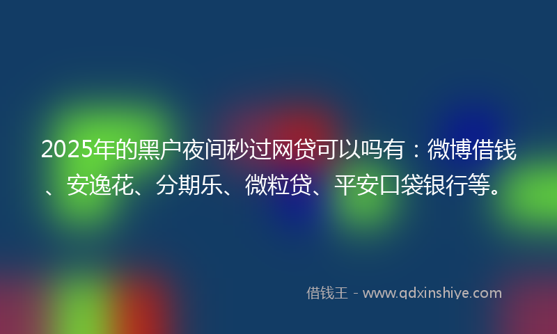 2025年的黑户夜间秒过网贷可以吗有：微博借钱、安逸花、分期乐、微粒贷、平安口袋银行等。