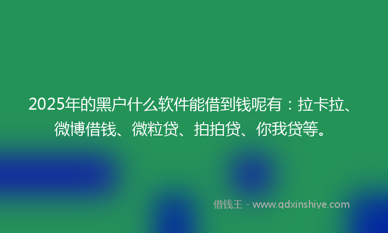 2025年的黑户什么软件能借到钱呢有：拉卡拉、微博借钱、微粒贷、拍拍贷、你我贷等。