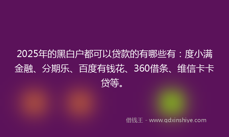 2025年的黑白户都可以贷款的有哪些有：度小满金融、分期乐、百度有钱花、360借条、维信卡卡贷等。