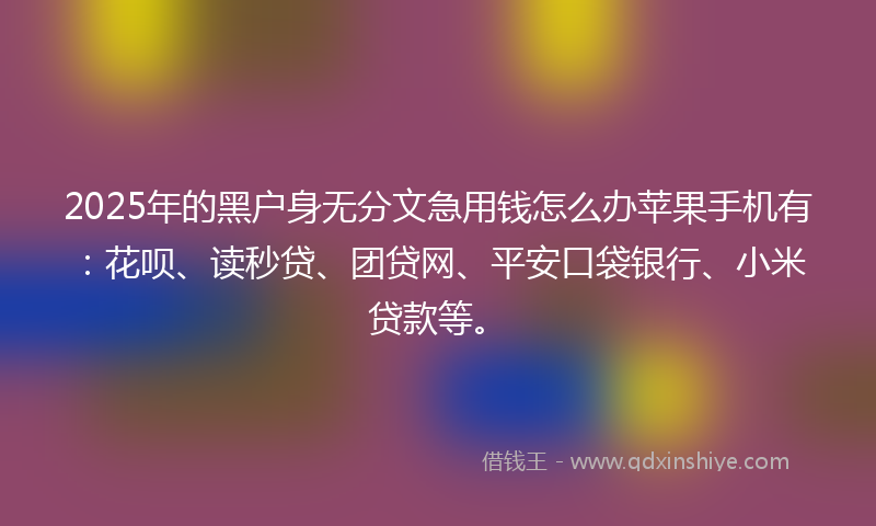 2025年的黑户身无分文急用钱怎么办苹果手机有：花呗、读秒贷、团贷网、平安口袋银行、小米贷款等。