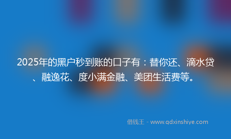 2025年的黑户秒到账的口子有：替你还、滴水贷、融逸花、度小满金融、美团生活费等。