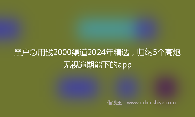 黑户急用钱2000渠道2024年精选,归纳5个高炮无视逾期能下的app