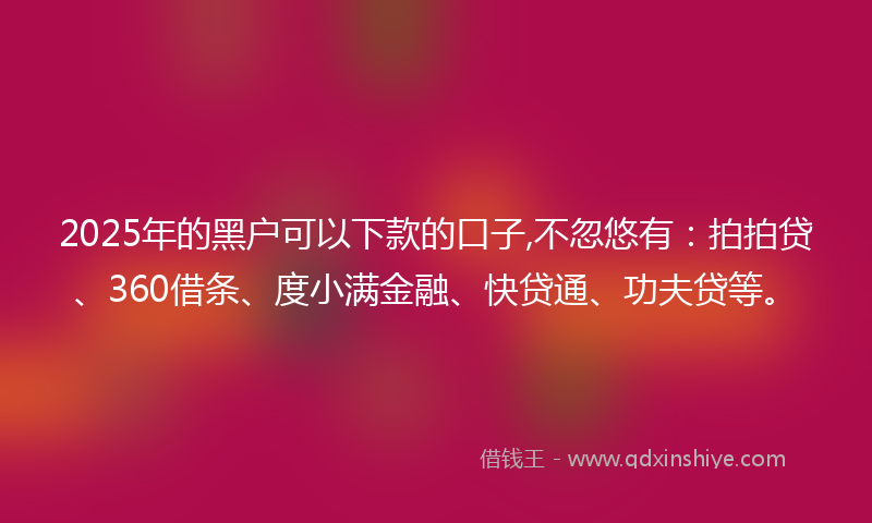 2025年的黑户可以下款的口子,不忽悠有：拍拍贷、360借条、度小满金融、快贷通、功夫贷等。