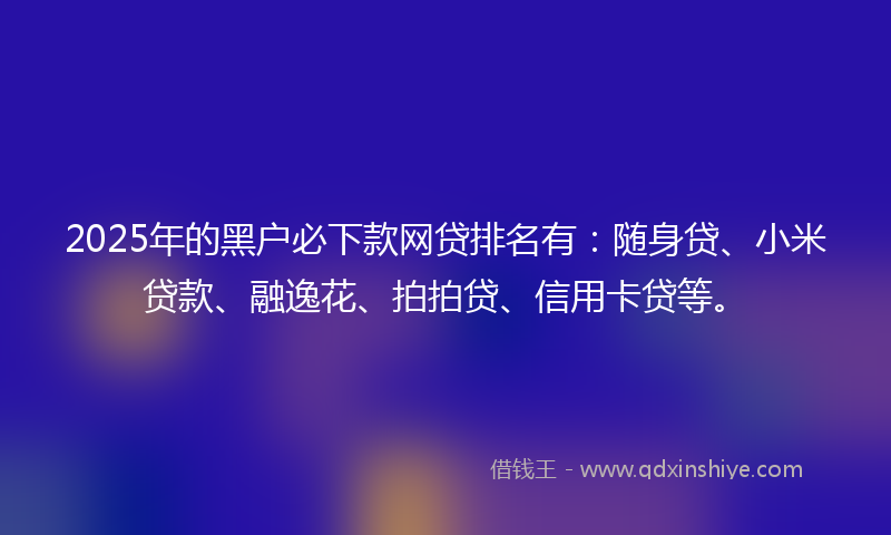 2025年的黑户必下款网贷排名有：随身贷、小米贷款、融逸花、拍拍贷、信用卡贷等。