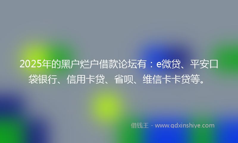 2025年的黑户烂户借款论坛有：e微贷、平安口袋银行、信用卡贷、省呗、维信卡卡贷等。