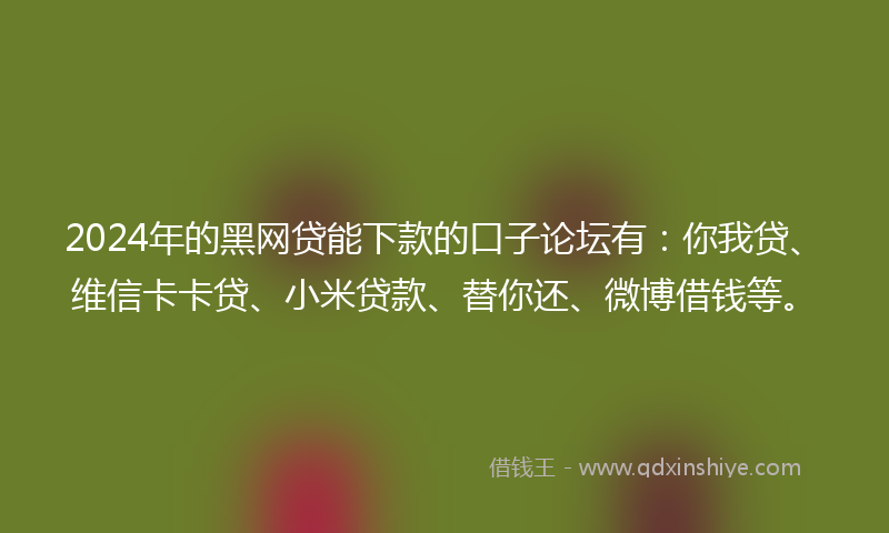 2024年的黑网贷能下款的口子论坛有：你我贷、维信卡卡贷、小米贷款、替你还、微博借钱等。