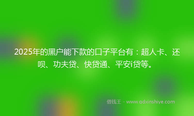 2025年的黑户能下款的口子平台有：超人卡、还呗、功夫贷、快贷通、平安i贷等。