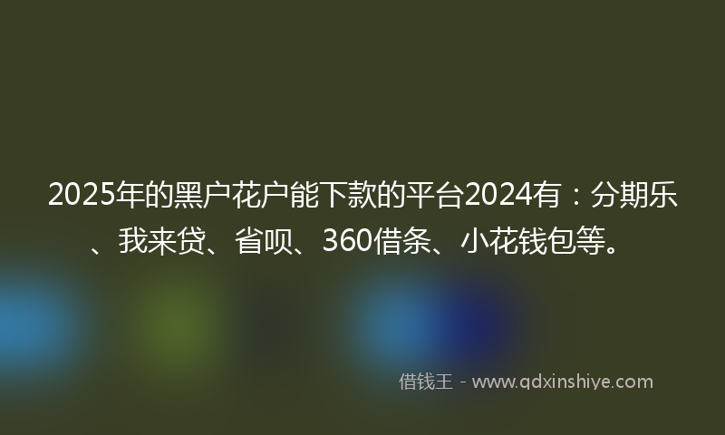 2025年的黑户花户能下款的平台2024有：分期乐、我来贷、省呗、360借条、小花钱包等。