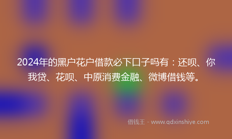 2024年的黑户花户借款必下口子吗有：还呗、你我贷、花呗、中原消费金融、微博借钱等。