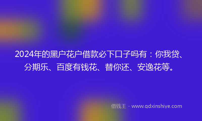 2024年的黑户花户借款必下口子吗有：你我贷、分期乐、百度有钱花、替你还、安逸花等。