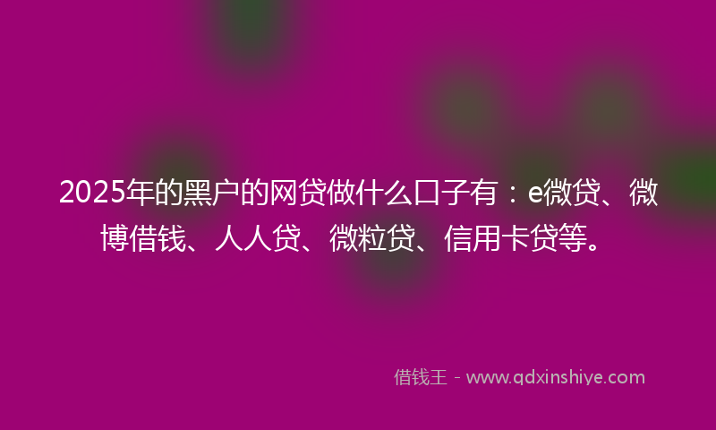 2025年的黑户的网贷做什么口子有：e微贷、微博借钱、人人贷、微粒贷、信用卡贷等。