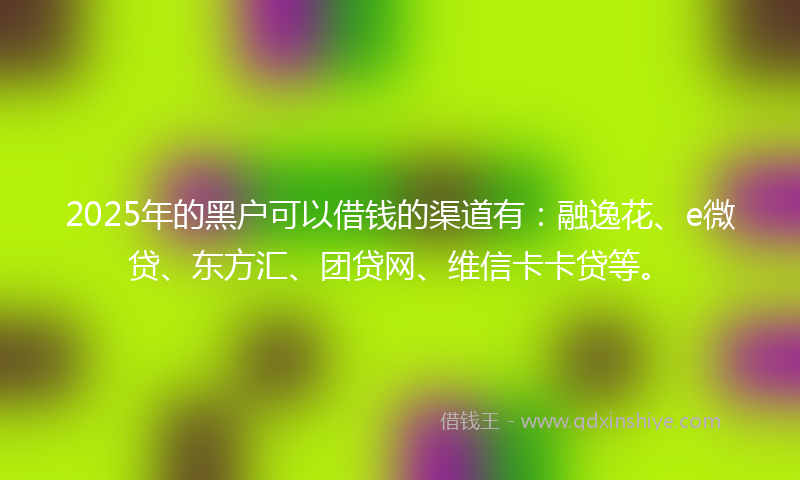 2025年的黑户可以借钱的渠道有：融逸花、e微贷、东方汇、团贷网、维信卡卡贷等。