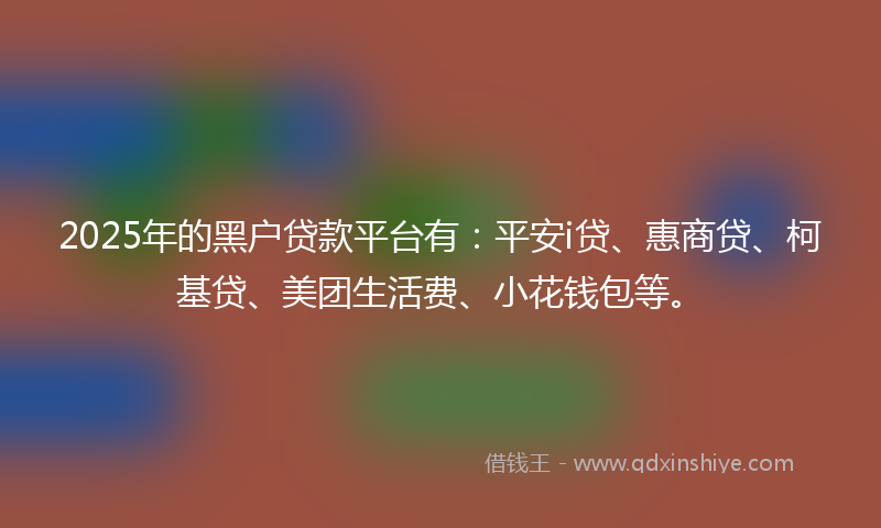2025年的黑户贷款平台有：平安i贷、惠商贷、柯基贷、美团生活费、小花钱包等。