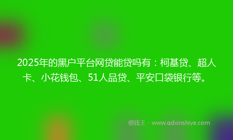 2025年的黑户平台网贷能贷吗有：柯基贷、超人卡、小花钱包、51人品贷、平安口袋银行等。
