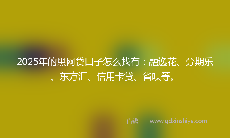 2025年的黑网贷口子怎么找有：融逸花、分期乐、东方汇、信用卡贷、省呗等。