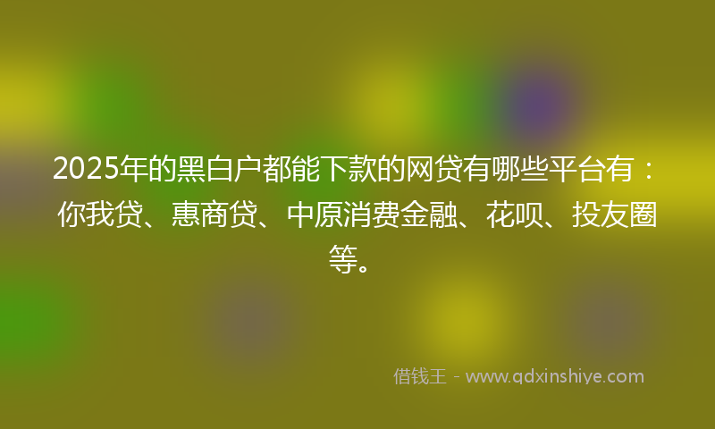 2025年的黑白户都能下款的网贷有哪些平台有：你我贷、惠商贷、中原消费金融、花呗、投友圈等。