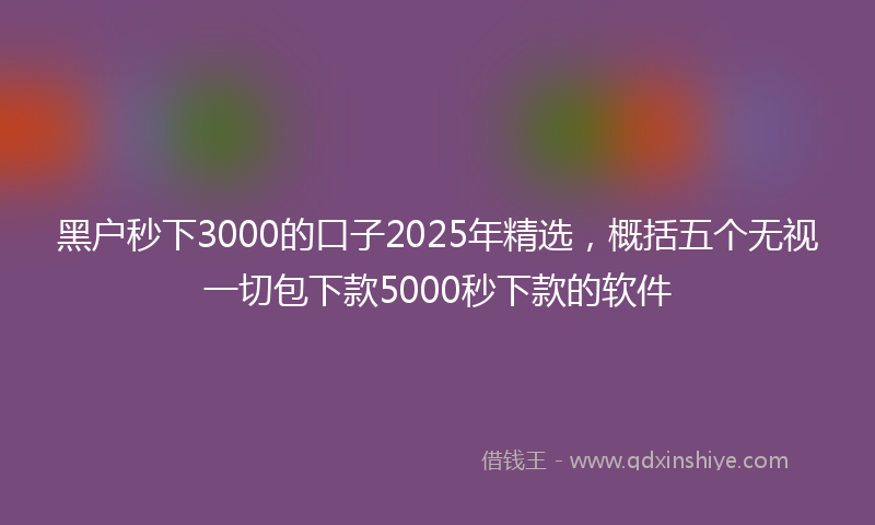黑户秒下3000的口子2025年精选，概括五个无视一切包下款5000秒下款的软件