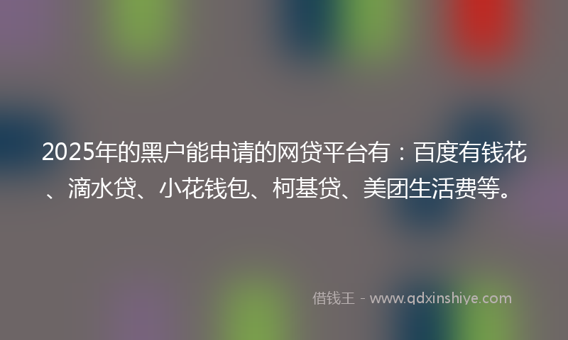 2025年的黑户能申请的网贷平台有：百度有钱花、滴水贷、小花钱包、柯基贷、美团生活费等。