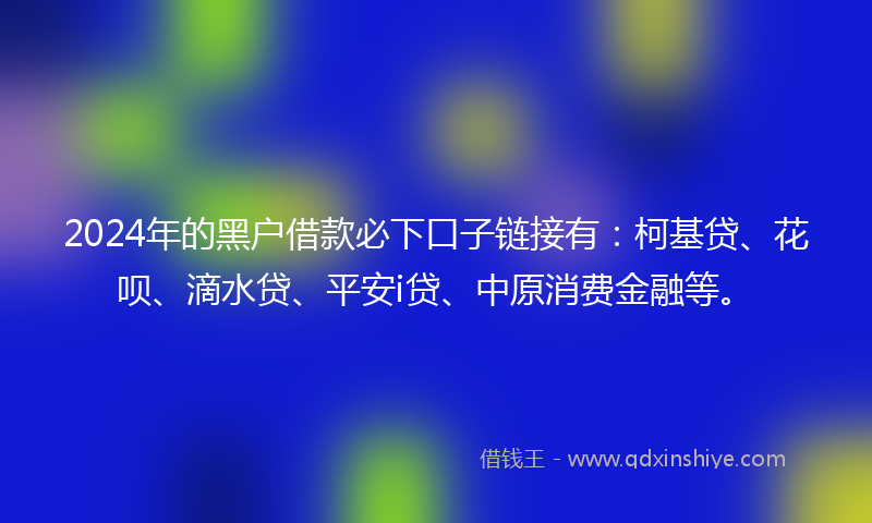 2024年的黑户借款必下口子链接有：柯基贷、花呗、滴水贷、平安i贷、中原消费金融等。