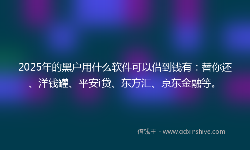 2025年的黑户用什么软件可以借到钱有：替你还、洋钱罐、平安i贷、东方汇、京东金融等。